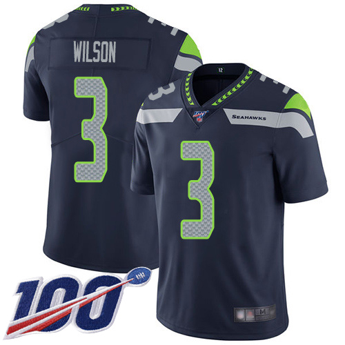 Seattle Seahawks Limited Navy Blue Men Russell Wilson Home Jersey NFL Football #3 100th Season Vapor Untouchable->women nfl jersey->Women Jersey